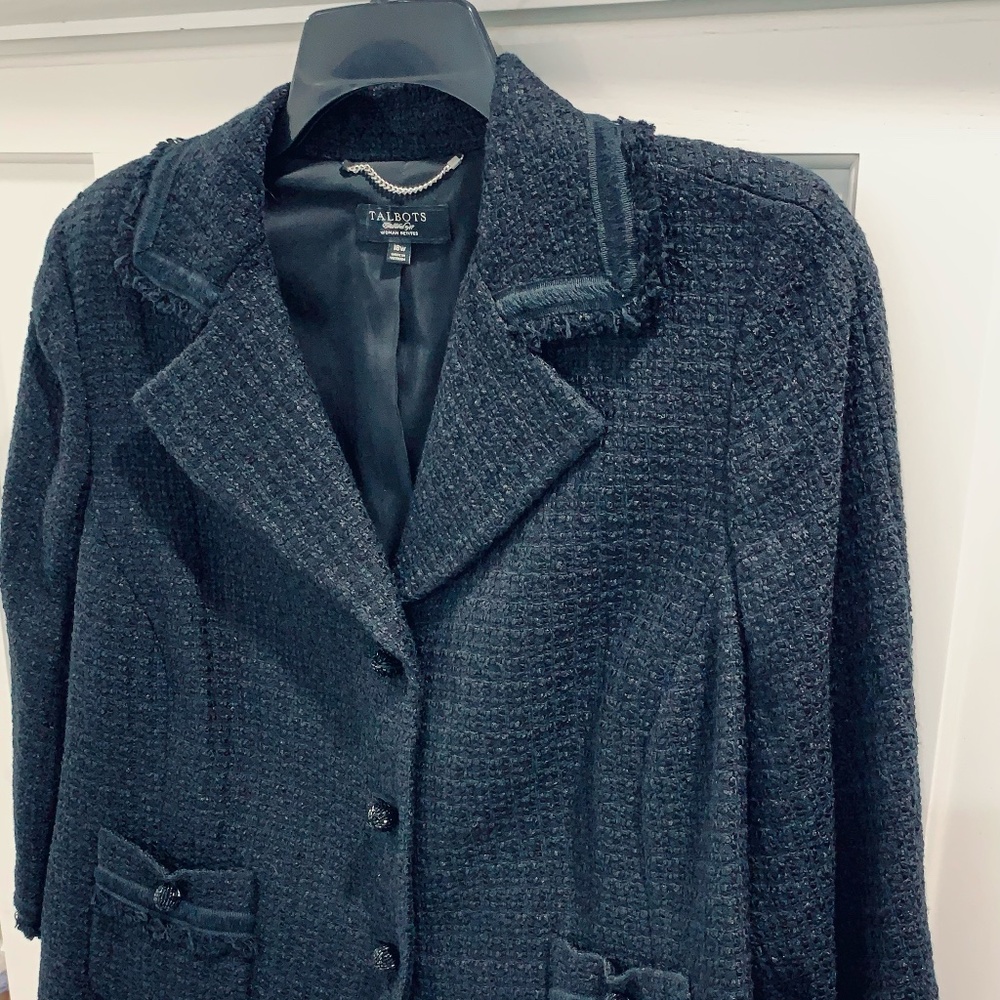 Talbots Black Tweed Blazer with Fringe and Bracelet Sleeves 18WP
